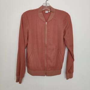 Twik Simons 100% Lyocell Bomber Jacket Rosewood Zip Up Rib Trim XS